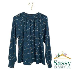 ANN TAYLOR Blouse – Dark Teal, Button Sleeve Detail, Size MP